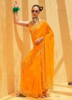 Georgette Orange Festival Wear Printed Saree